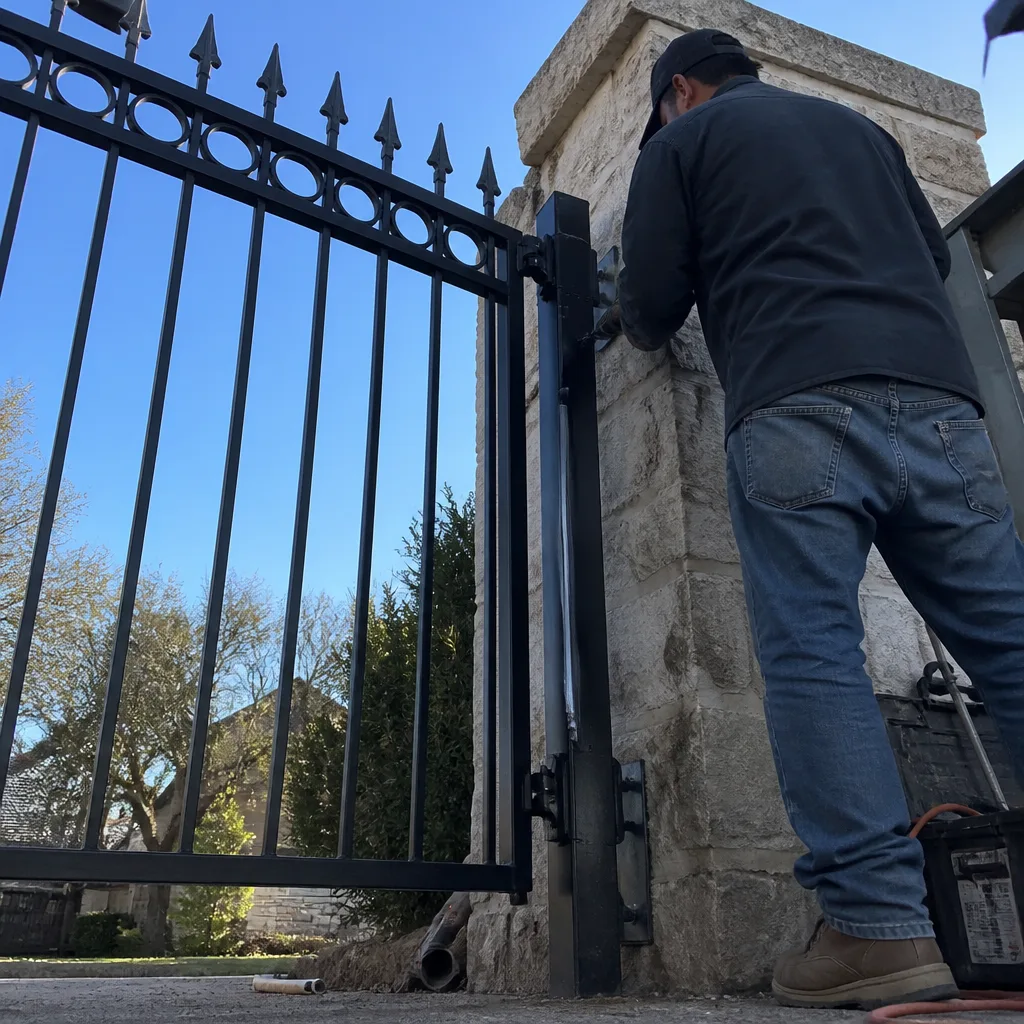 Professional technician performing custom gate installation and repair services.